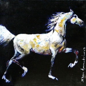 Shan Amrohvi, 08 x 08 inch, Oil on Canvas, Horse Painting, AC-SA-111